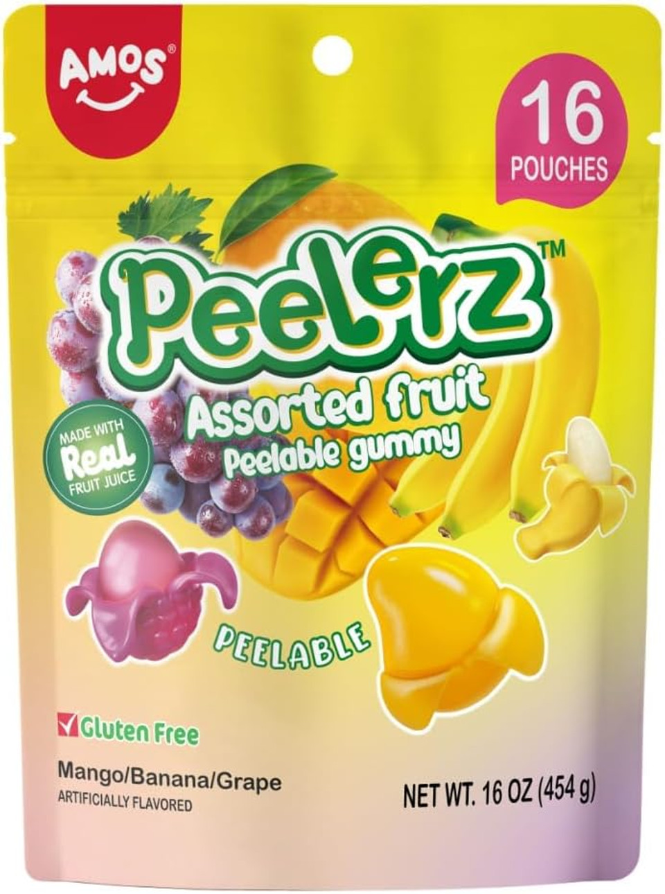 Amos 4D Gummy Sweets Fruit Gummy Grape Burst, Jelly-Filled Grape Candy, Natural Flavor - Resealable 2.29oz Bag (Pack of 3)