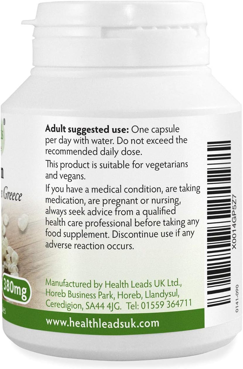 Natural Greek Chios (Xios) Mastic Gum 380mg x 90 Capsules, 100% Authentc Mastiha from Greece, Vegan, Magnesium Stearate Free & No Nasties, Manufactured in Wales