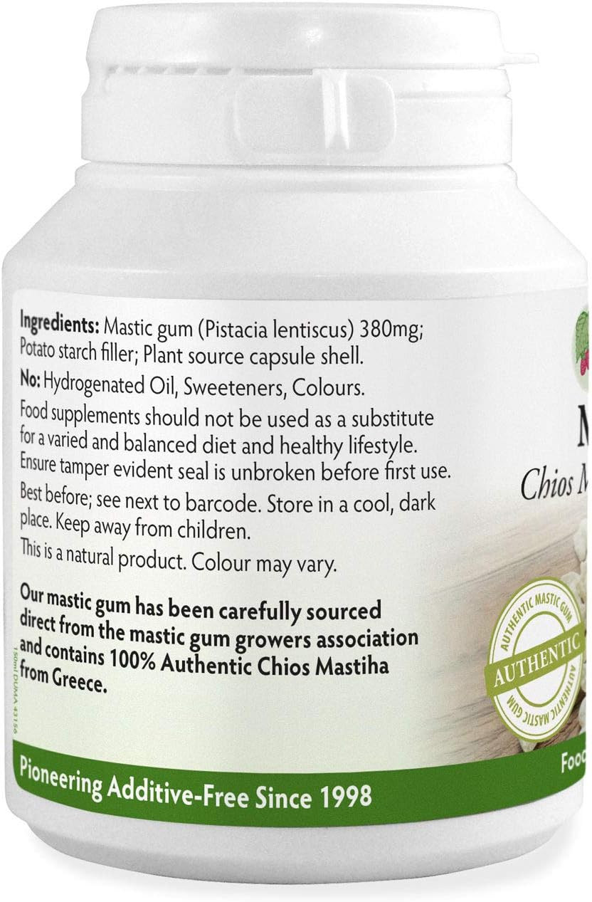 Natural Greek Chios (Xios) Mastic Gum 380mg x 90 Capsules, 100% Authentc Mastiha from Greece, Vegan, Magnesium Stearate Free & No Nasties, Manufactured in Wales