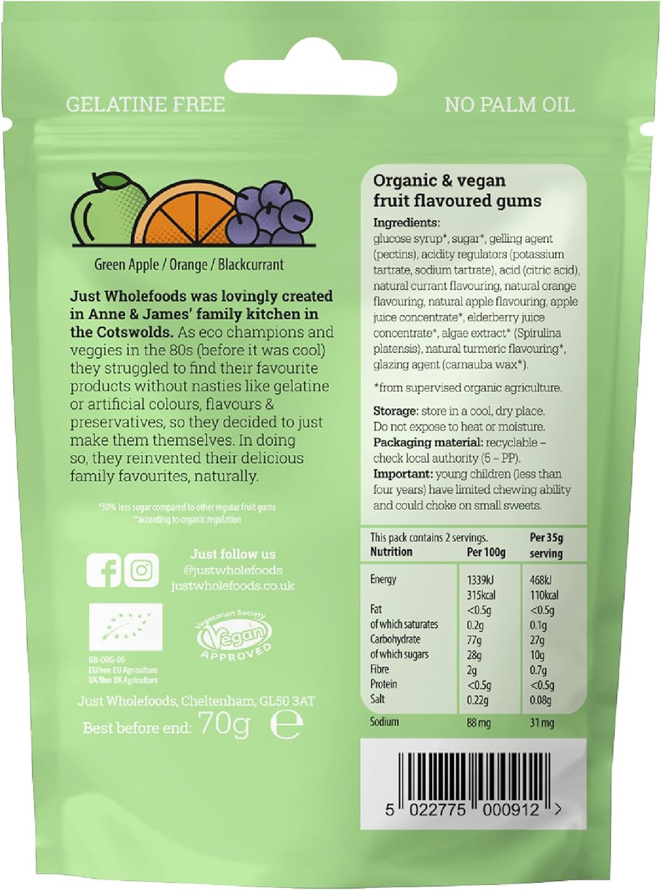 Just Wholefoods Organic Gummy Sweets 10 x 70g | Vegan, Gluten Free Fruit Flavoured Sweets | Plant-Based, No Artificial Ingredients and Reduced Sugar (Bears)