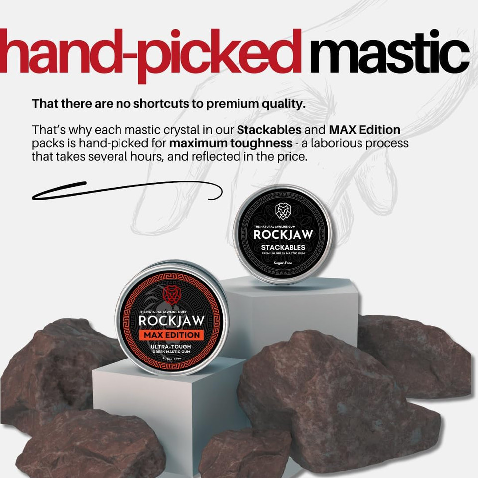 ROCKJAW® MAX Edition | Premium Ultra-Tough Mastic Gum | Hand-Picked Crystals | Rechewable | 100% Natural | Sweetener-Free | Sugar-Free