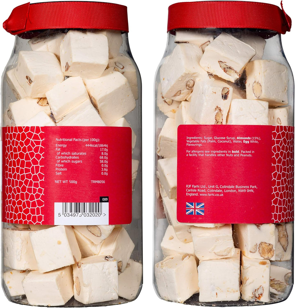 Rita Farhi Traditional Almond Nougat in a Gift Jar - 500 g - Soft Nougat with Almonds