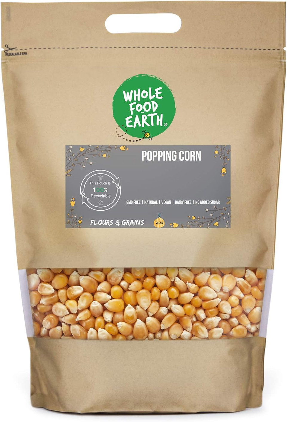 Wholefood Earth Popping Corn 2 kg | GMO Free | Natural
