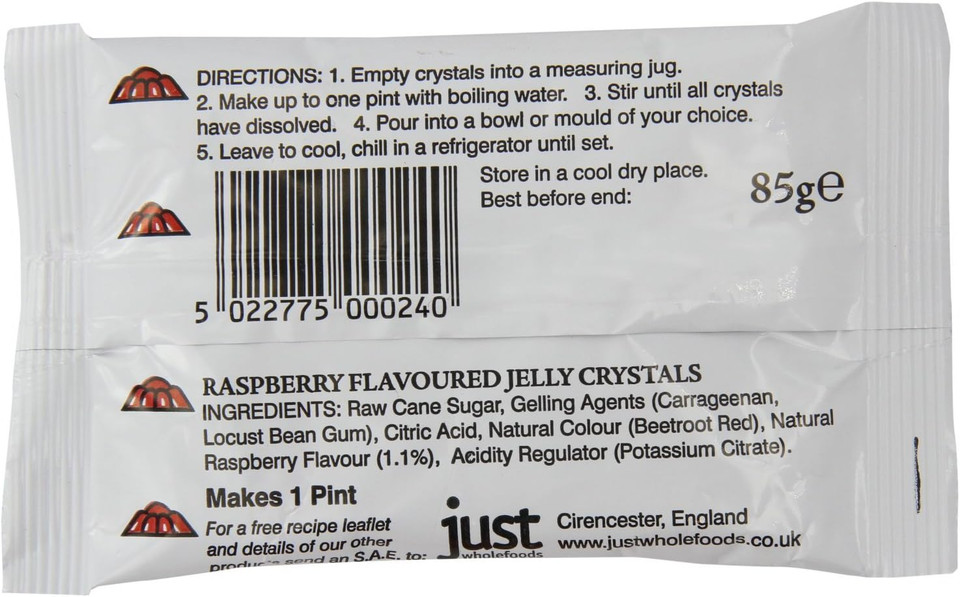 (3 PACK) - Just Wholefoods - Raspberry Jelly Crystals | 85g | 3 PACK BUNDLE (3 PACK) - Just Wholefoods - Raspberry Jelly Crystals | 85g | 3 PACK BUNDLE