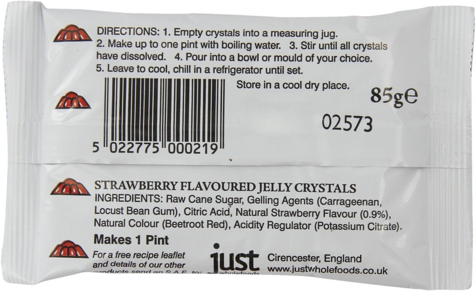 Just Wholefoods Strawberry Jelly Crystals 85g (Pack of 4)