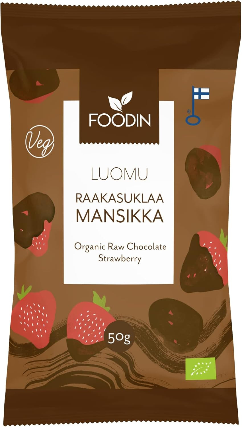 Foodin Organic Raw Chocolate Coated Strawberry 50g  Vegan, No Added Sugar, Gluten-Free, Handcrafted Fruit & Chocolate Snack