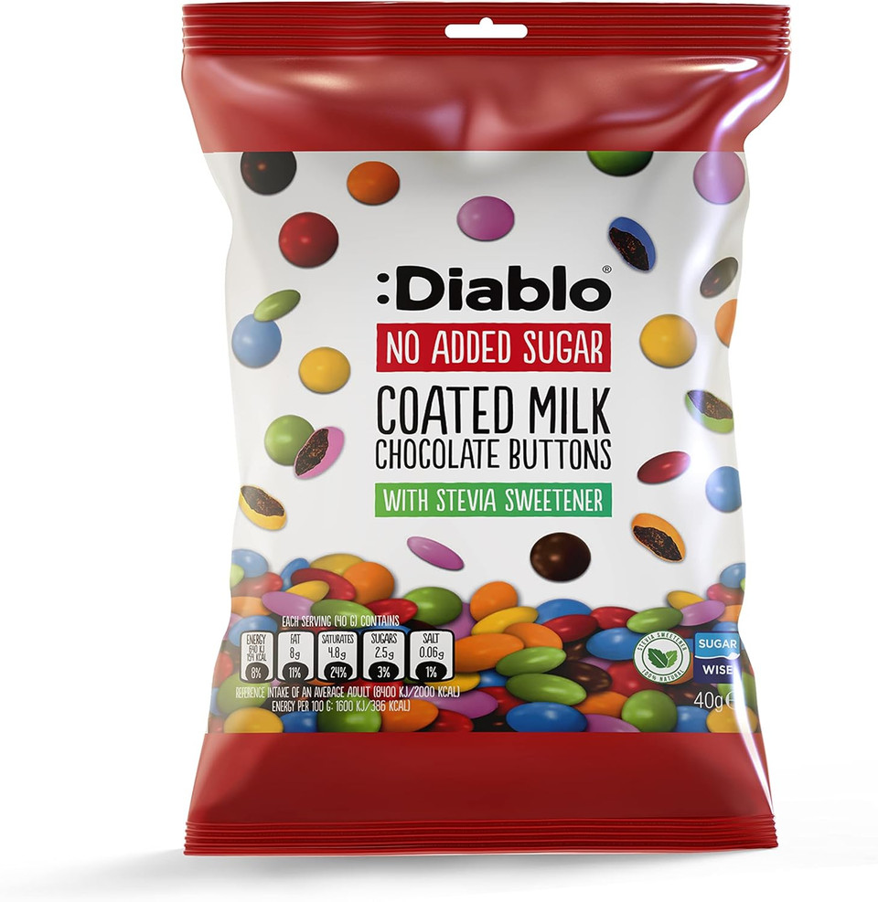 Diablo Coated Milk Chocolate Buttons | No Added Sugar | Sweetened with Stevia | Perfect for Gifting | 40g (Pack of 2)