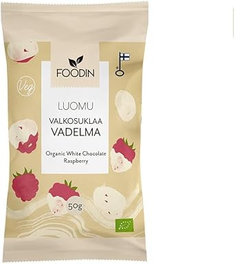 Foodin Organic Raw White Chocolate Raspberry 50g  Vegan, No Added Sugar, Gluten-Free, Handcrafted with Real Raspberries
