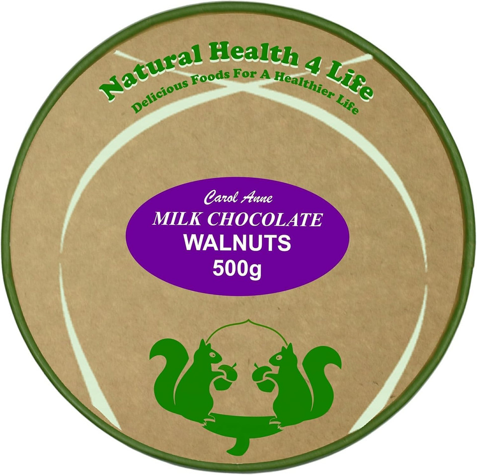 Natural Health 4 Life Carol Anne Confectionery Milk Chocolate Walnuts 400g, Chocolate Covered Nuts in Recyclable Gift Jar, 10.3g Protein per 100g, Ideal for Snacking, Baking  Made in UK (1 Jar)