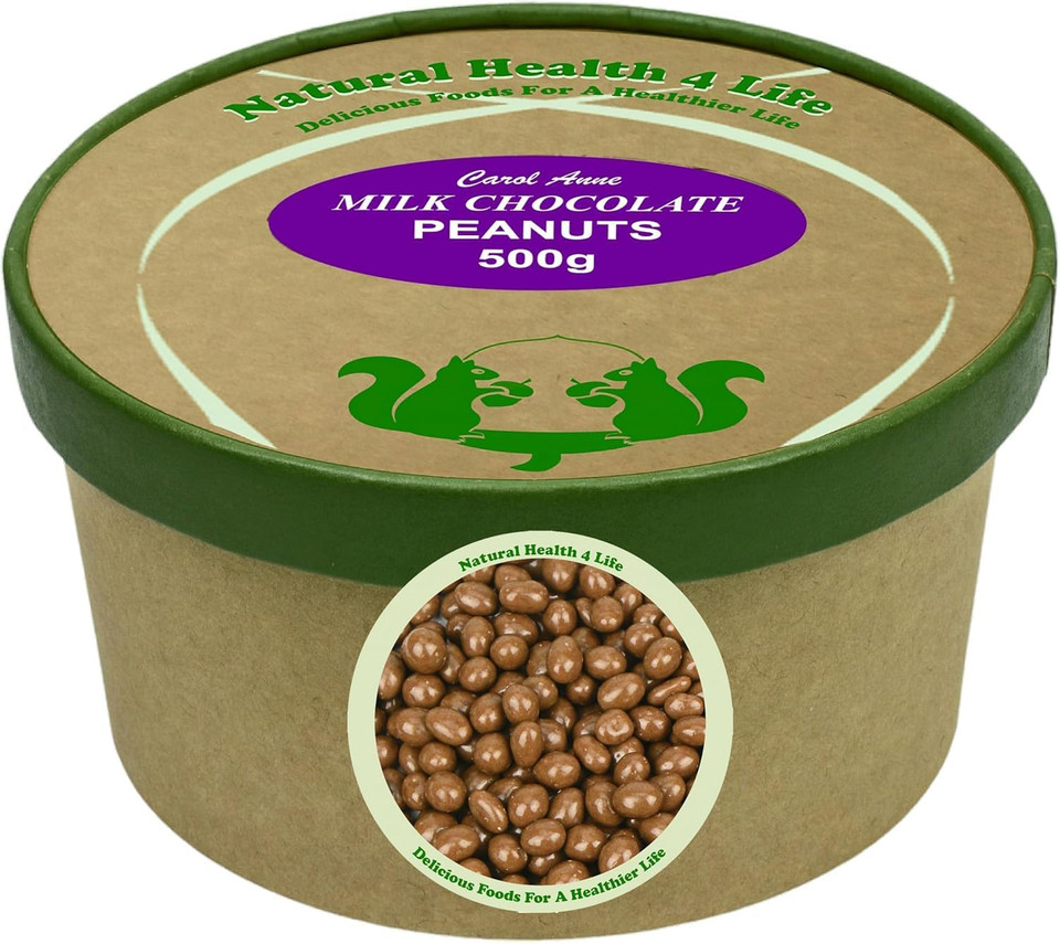 Natural Health 4 Life Carol Anne Confectionery Milk Chocolate Peanuts 475g, Chocolate Covered Nuts in Recyclable Gift Jar, 15.5g Protein per 100g, Ideal for Snacking, Gifting  Made in UK (1 Jar)