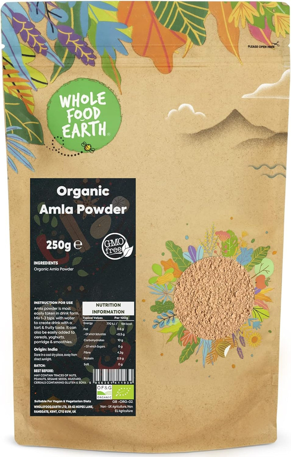 Wholefood Earth Organic Amla Powder 250 g | GMO Free | Certified Organic