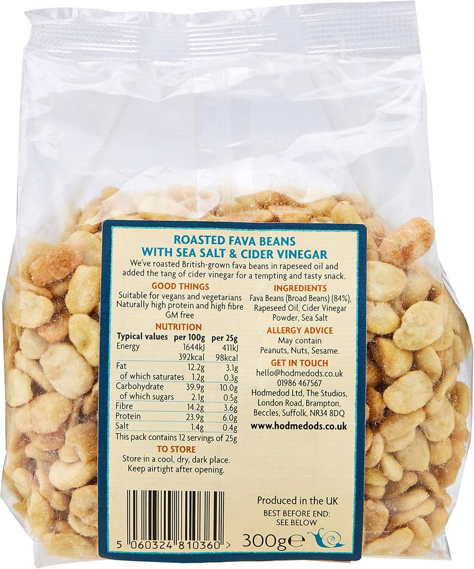 HODMEDOD'S Roasted Fava Beans - Sea Salt & Cider Vinegar 300g (PACK OF 1)