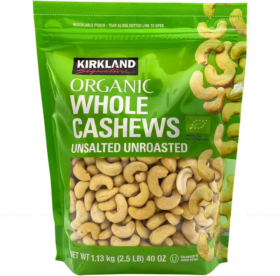 Kirkland Signature Organic Whole Cashews Unsalted Unroasted Nuts Bag Pack 1.13kg
