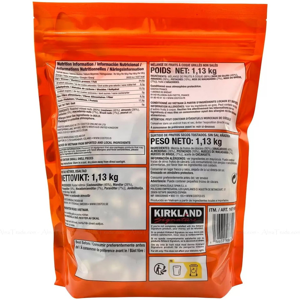 Kirkland Signature Extra Fancy Unsalted Mixed Nuts Cashew Brazil Bag Pack 1.13kg Kirkland Signature Extra Fancy Unsalted Mixed Nuts Cashew Brazil Bag Pack 1.13kg