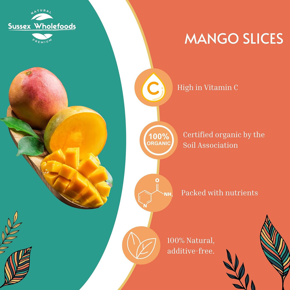 Sussex Wholefoods Organic Mango Slices 1kg - Naturally Sweet, Healthy Snack, Premium Quality