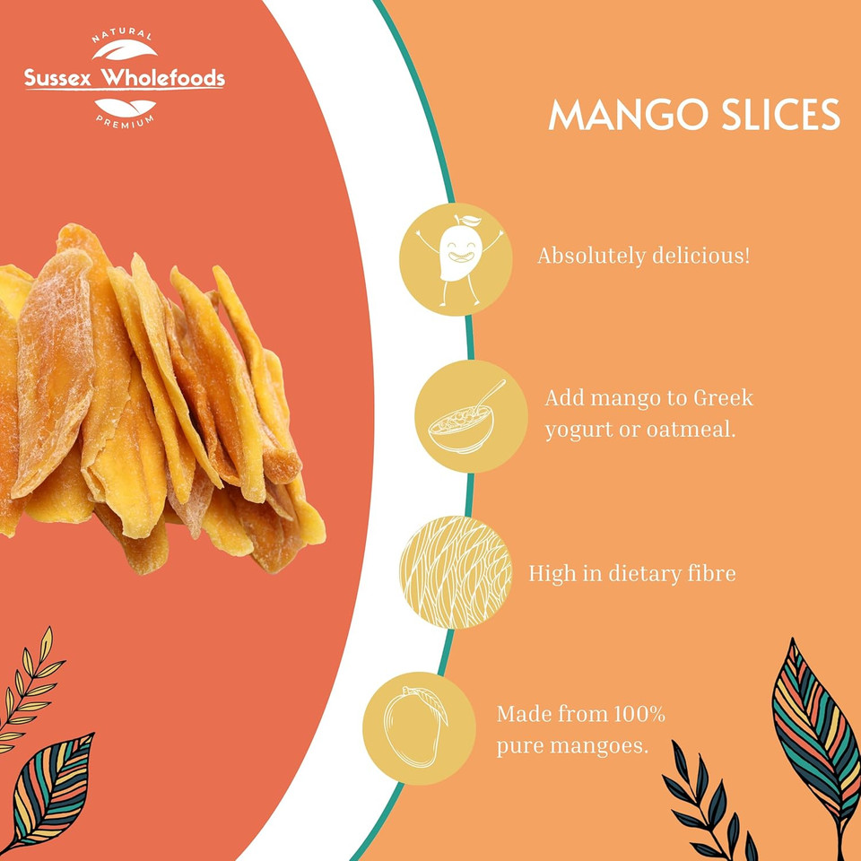 Sussex Wholefoods Organic Mango Slices 250g - Naturally Sweet, Healthy Snack, Premium Quality
