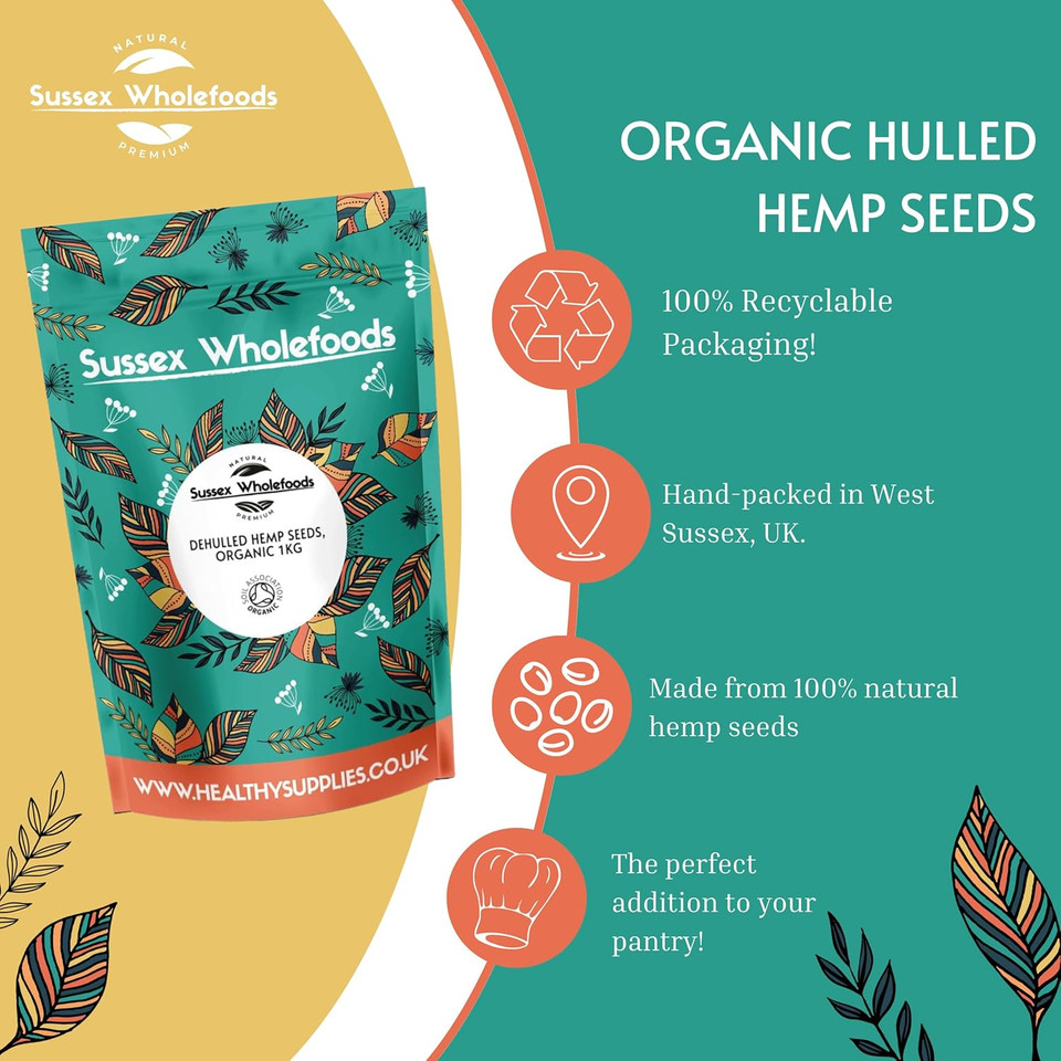 Sussex Wholefoods: Organic Hulled Hemp Seeds 250g - Pure, Protein-Rich Superfood Snack