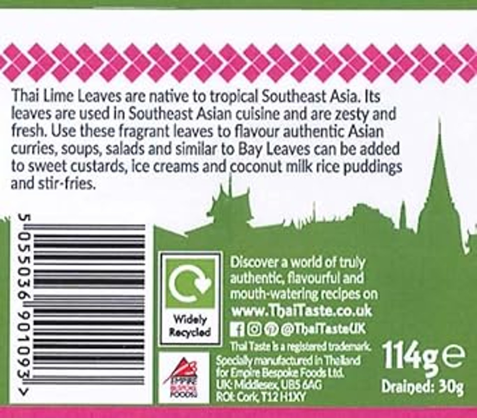 Thai Taste Thai Makrut Lime Leaves 114g - Pack of 2