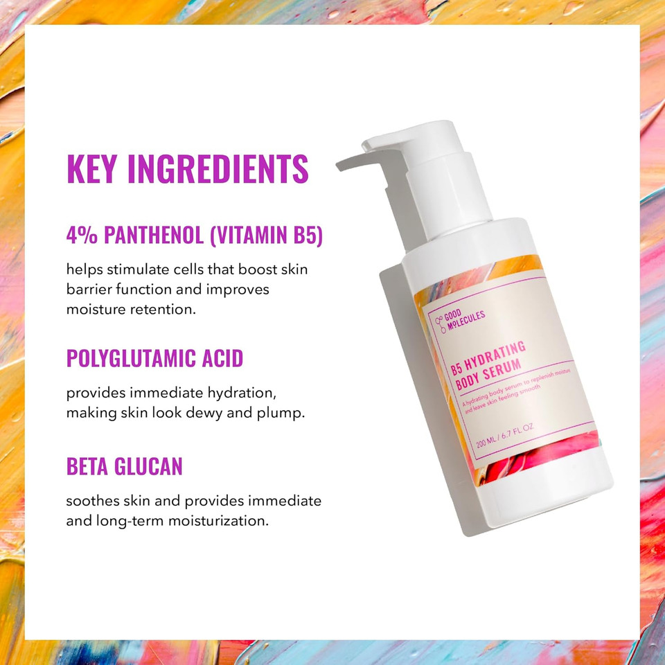 Good Molecules B5 Hydrating Body Serum - Moisturizing Serum With B5 Panthenol, Polyglutamic Acid, And Beta Glucan - Anti-Aging Skincare For Body