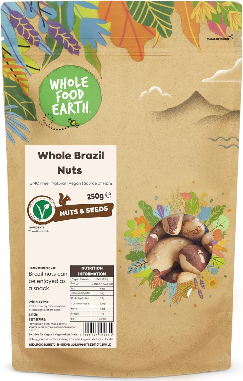 Wholefood Earth Whole Brazil Nuts 1 kg | GMO Free | Natural | Source of Fibre