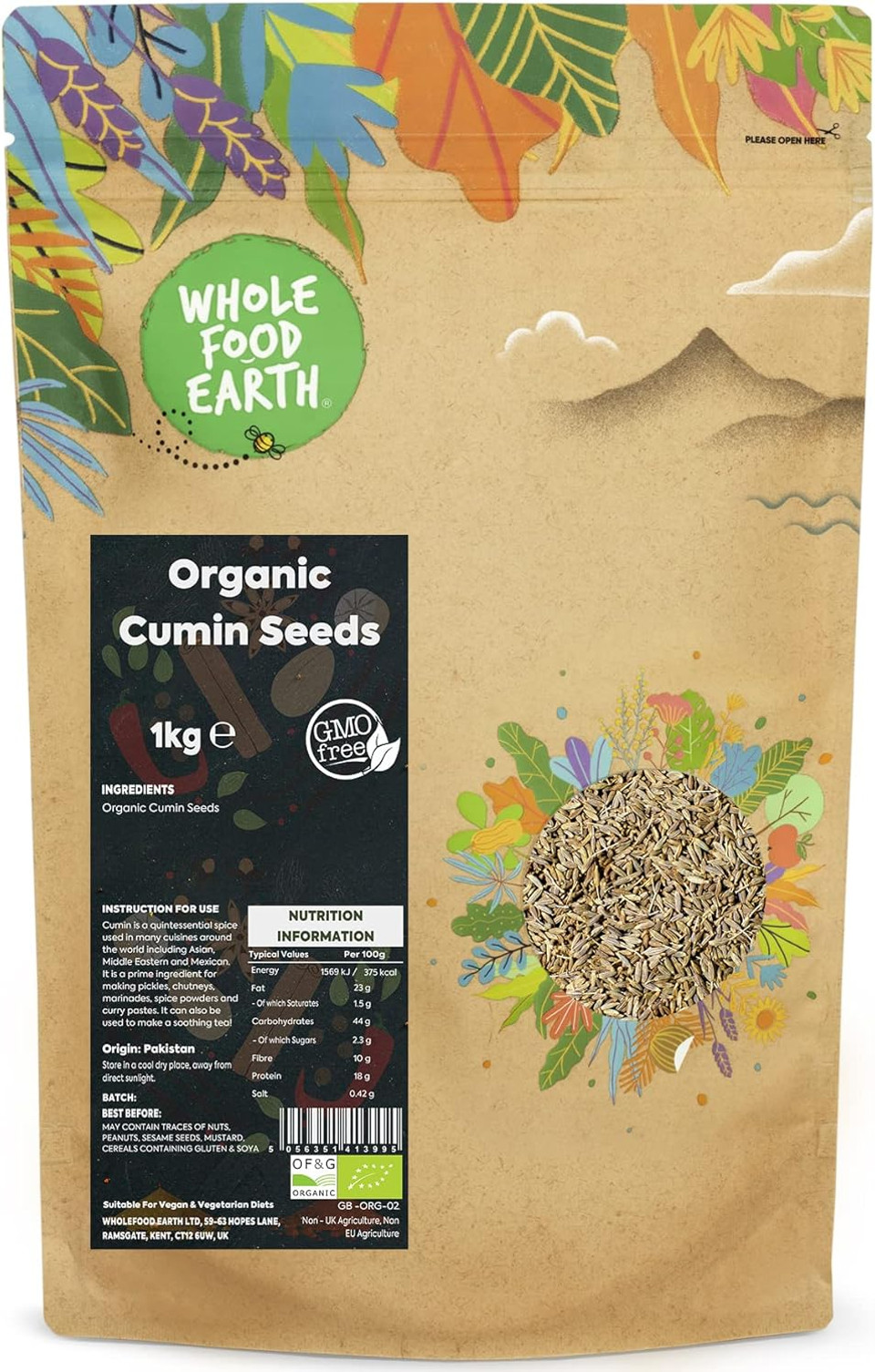 Wholefood Earth Organic Cumin Seeds 500 g | GMO Free | Certified Organic