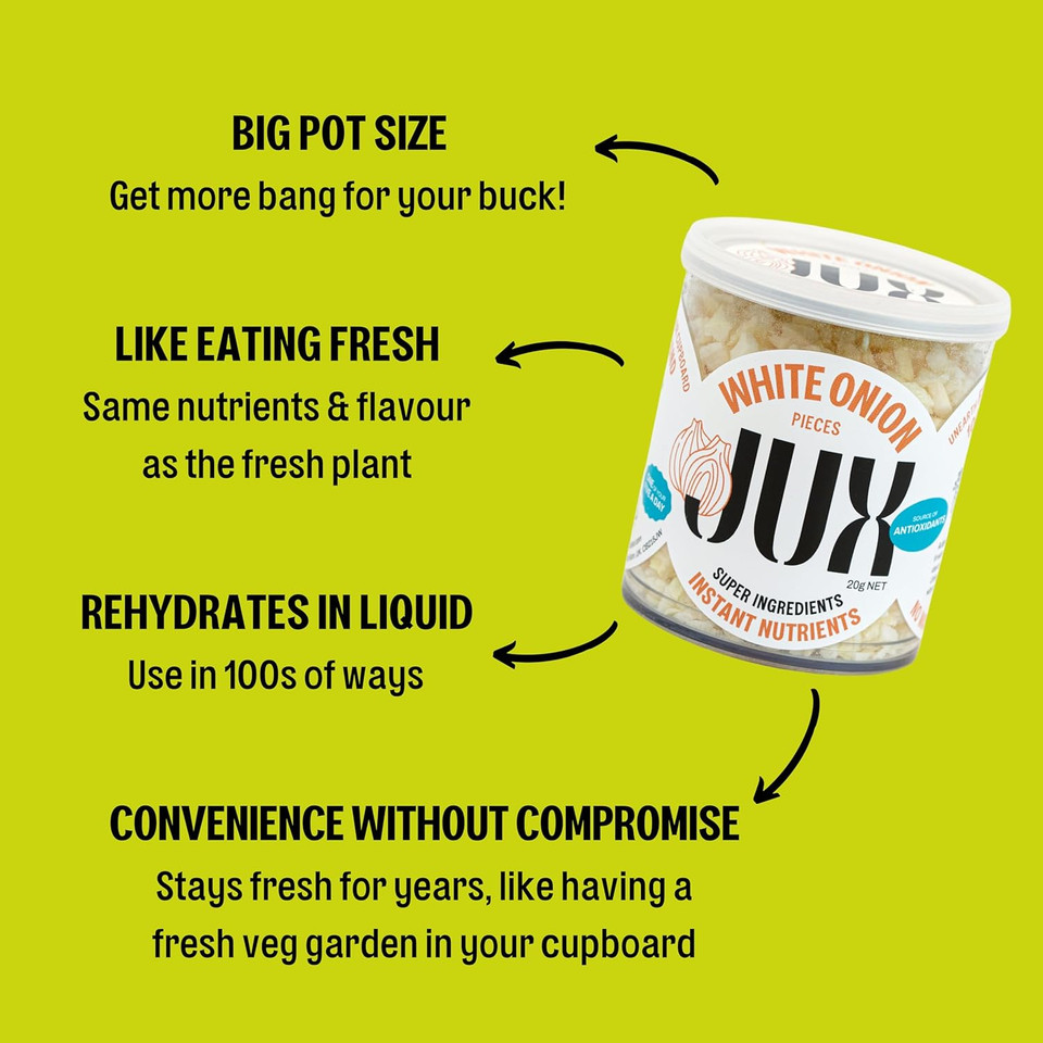 JUX Freeze-Dried Garlic | 100% Natural & Nutrient-Rich | Rehydrates Instantly for Cooking, Sauces & Garnishing | Long Shelf Life | Equals 600g of Fresh Garlic | No Additives, Vegan (60g)