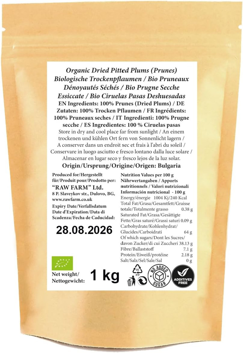 1 kg Organic Dried Pitted Soft Prunes  No Addded Sugar, No Preservatives, Sorbate-Free, Unsulfured | Naturally Sweet, Non-GMO, Fiber-Rich Snack