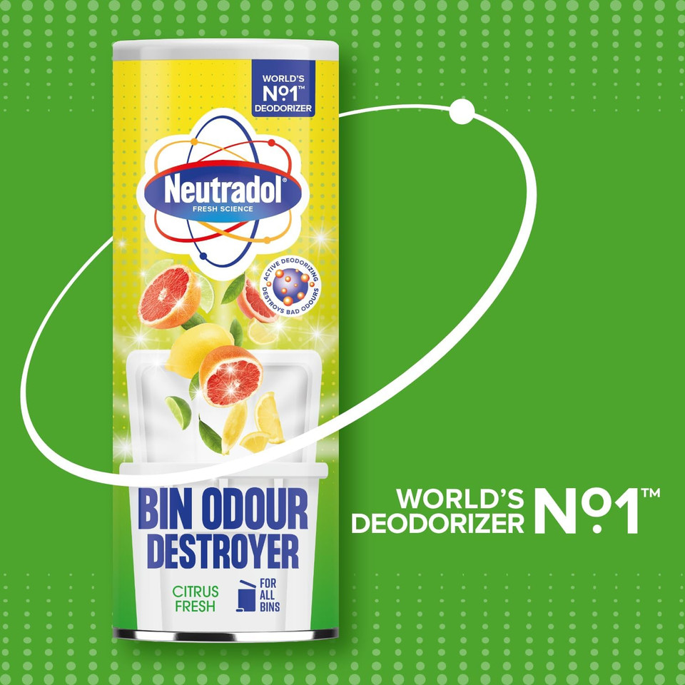Neutradol Dustbin Odour Destroyer, Bin Freshener Deodorising Powder, Odour Eliminator for Indoor & Outdoor Bins, Citrus Fresh Multipack of 6 x 350g