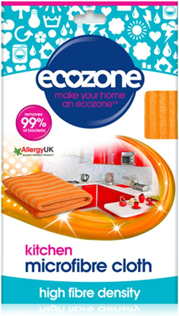Ecozone Microfibre Kitchen Cleaning Cloth, Removes 99.9% of Bacteria, Cooking Residue & Dust, High Fibre Density Re-Usable Surface Wipe, Vegan Friendly & Machine Washable  Orange (32 x 32cm)