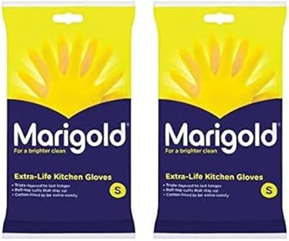 Marigold Unisex Gloves, Extra Life Kitchen Gloves Small, Yellow (Pack of 2)