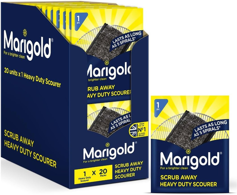 Marigold Scrub Away Heavy Duty Stainless Steel Scourer, 20 Single Packs, Grey & Unigloves White Pearl Nitrile Examination Gloves - Multipurpose, Powder Free and Latex Free Disposable Gloves