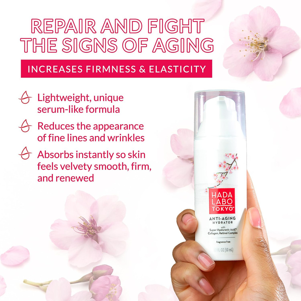 Hada Labo Tokyo Anti-Aging Hydrator 1.7 Fl. Oz - With Super Hyaluronic Acid, Collagen And Retinol Complex - Lightweight Anti Aging Serum Helps Increase Firmness And Elasticity, Fragrance Free