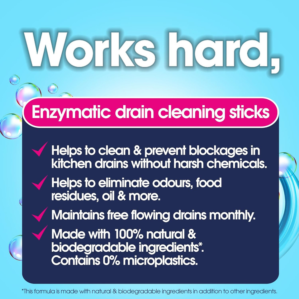 EcoZone Drain Cleaning Sticks, Enzymatic Pipe Unblocker, Prevents Plug Hole Obstructions & Keeps Water Flowing Freely, Natural Vegan & Non Toxic Kitchen & Bathroom Treatment Kit (x 12)
