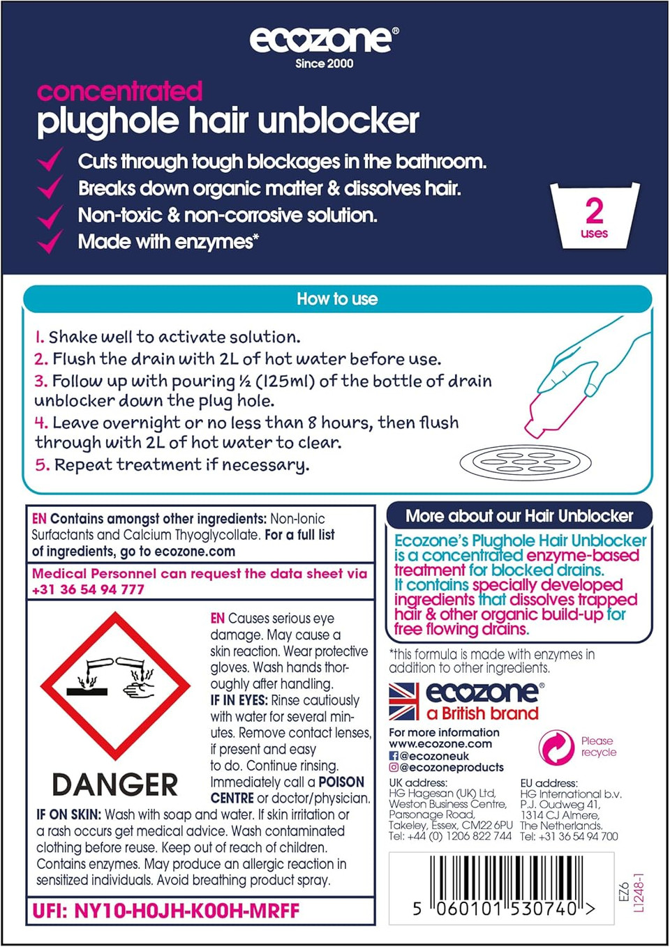 Ecozone Plughole Hair Unblocker