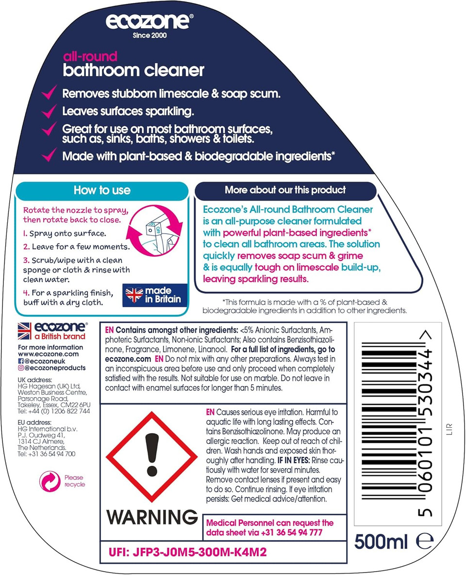 EcoZone Granite and Marble Surface Cleaner, Safe for Daily Use, Gentle Yet Effective Cleaning Clean & Polish Spray, for Natural Stone Worktops, Headstones & Tiles (500ml)