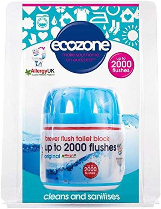 Ecozone Forever Flush Toilet Block, 2000 Flushes, Cleans and Sanitises, Helps Prevent Stains and Limescale