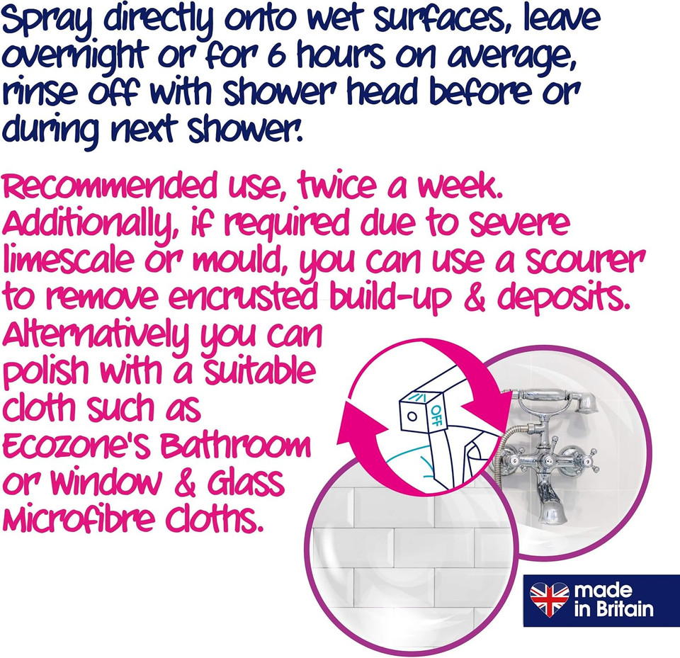 Ecozone Daily Shower Cleaner Spray, 500 ml, Shines and Protects, Helps Prevent Mould, Limescale, and Soap Scum Build Up