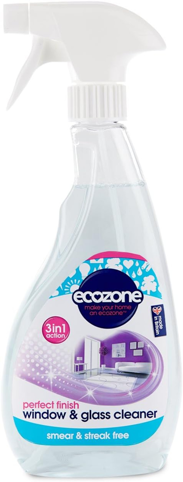 Ecozone Window & Glass Cleaner, Leaves Smear & Streak Free Shine, Clean & Polish with Natural Plant Extracts, Citrus-Floral Scent, for Windows, Doors, Mirrors & Surfaces, Vegan Friendly (500ml Spray)