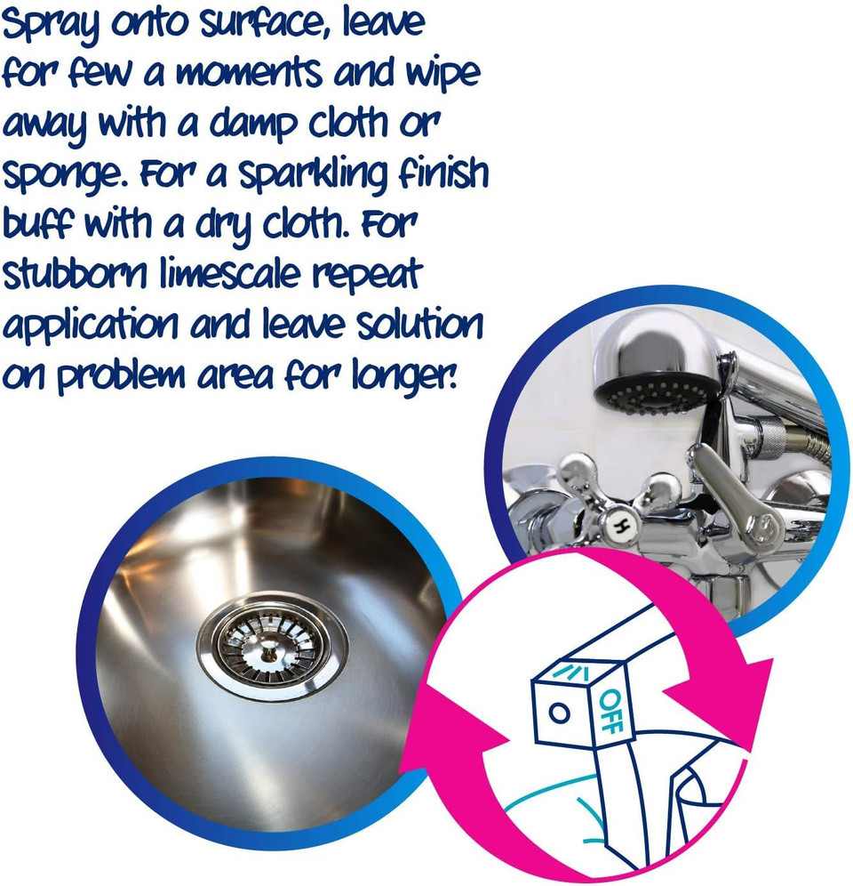 Ecozone Limescale Remover, Powers Through Soap Scum, Bathroom & Kitchen Cleaner De-scaler Spray, Long Lasting Shine & Protection, Natural Ingredients, Vegan Friendly (