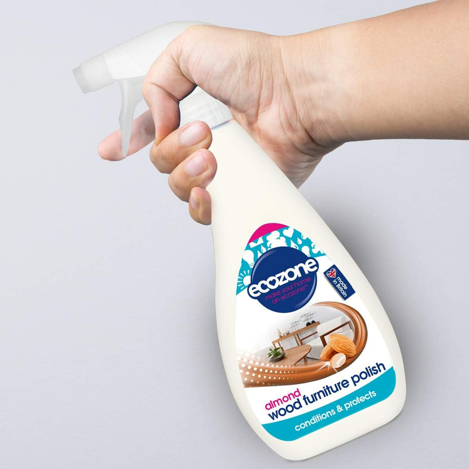 Ecozone Almond Fragranced Wood Furniture Polish, Conditions & Protects Wooden Surfaces, Indoors & Outdoors, Gentle & Nourishing Natural Formula, Vegan Friendly & Cruelty Free (500ml Spray)