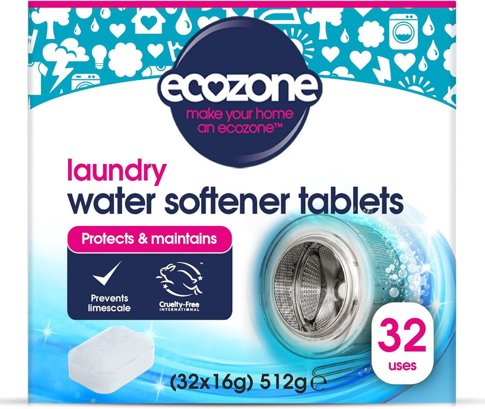 Ecozone Laundry Water Softener Tablets, De-scaler Prevents Limescale & Makes Cleaning Detergent More Effective, Protects & Maintains Washing Machine Appliance, with Salt, Vegan-Friendly (32 Tablets)