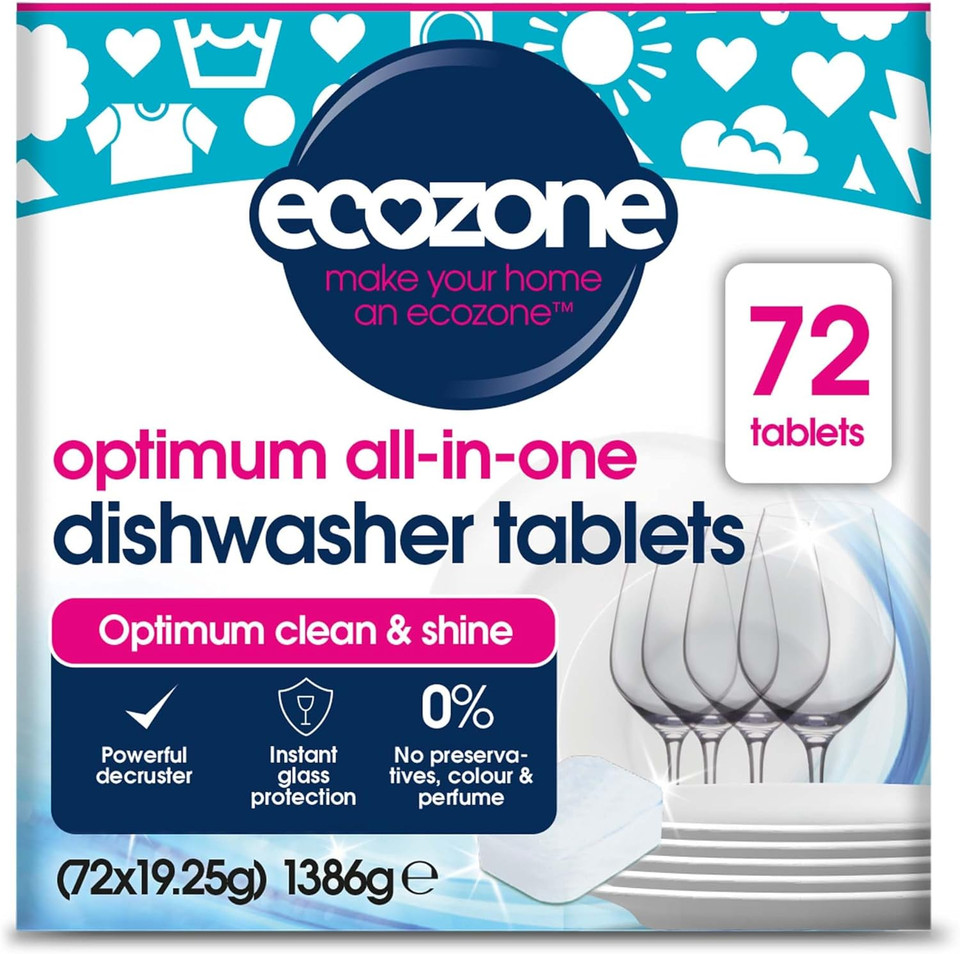 Ecozone Optimum All In One Dishwasher Tablets Bulk Buy x 72, Dishwashing Tablets with Salt, Rinse Aid & Extra Dry Effect, Powerful Degreaser & Dish Washer Tabs, Eco Conscious & Gentle on Appliances
