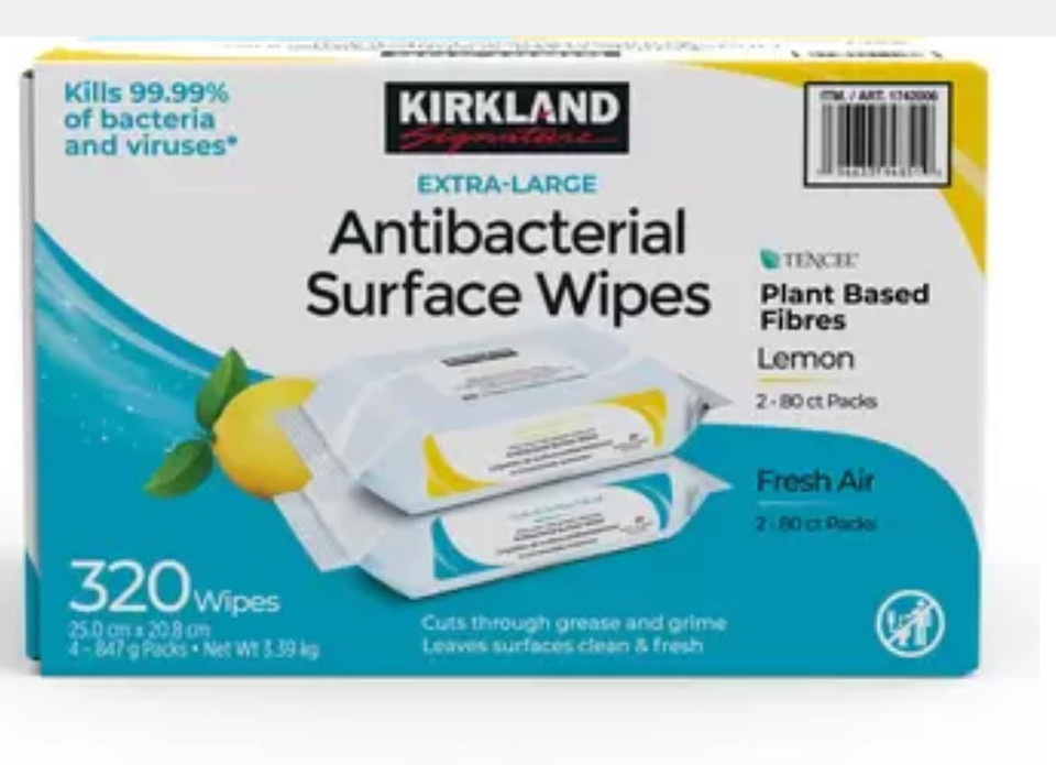 Kirkland 3 Jumbo Household Surface Cleans and Disinfects Wipes - Wipes Out 99.9% Germs / Bacteria