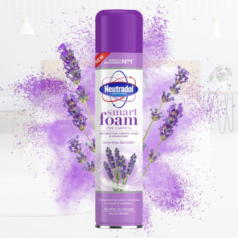 Neutradol Smart Foam Carpet & Fabric Deodoriser, Quick Dry, Odour Neutralising Foam, Luxurious Lavender, Multipack of 6 x 300ml
