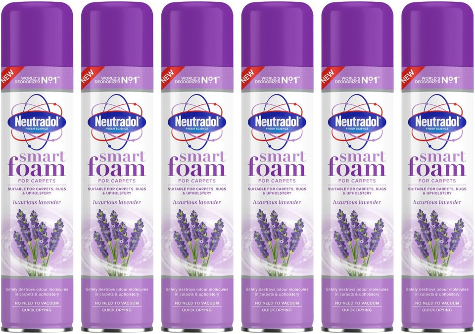 Neutradol Smart Foam Carpet & Fabric Deodoriser, Quick Dry, Odour Neutralising Foam, Luxurious Lavender, Multipack of 6 x 300ml
