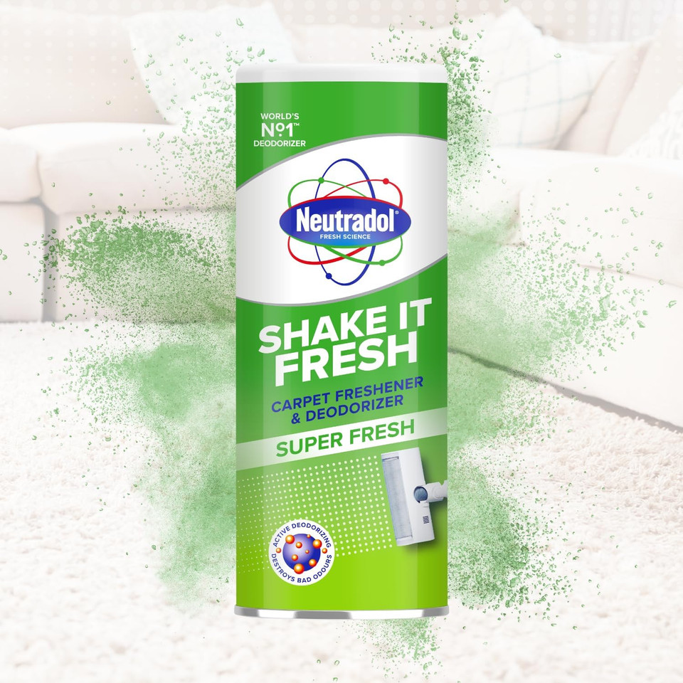 Neutradol Shake It Fresh Carpet Deodoriser, Odour Neutraliser for Carpets & Rugs, Super Fresh, Multipack of 2 x 350g