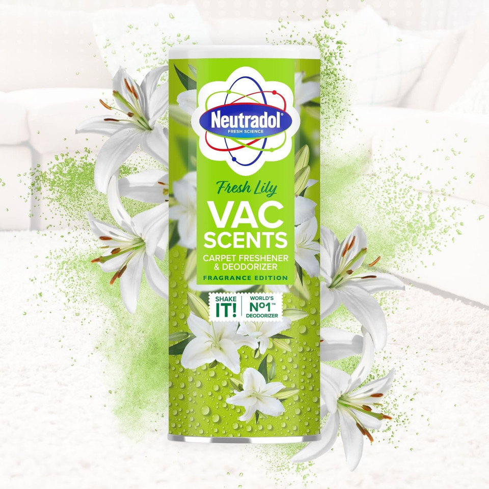 Neutradol Carpet Deodoriser, Vac Scents, Odour Neutraliser Powder for Carpets & Rugs, Fresh Lily, Multipack of 2 x 350g