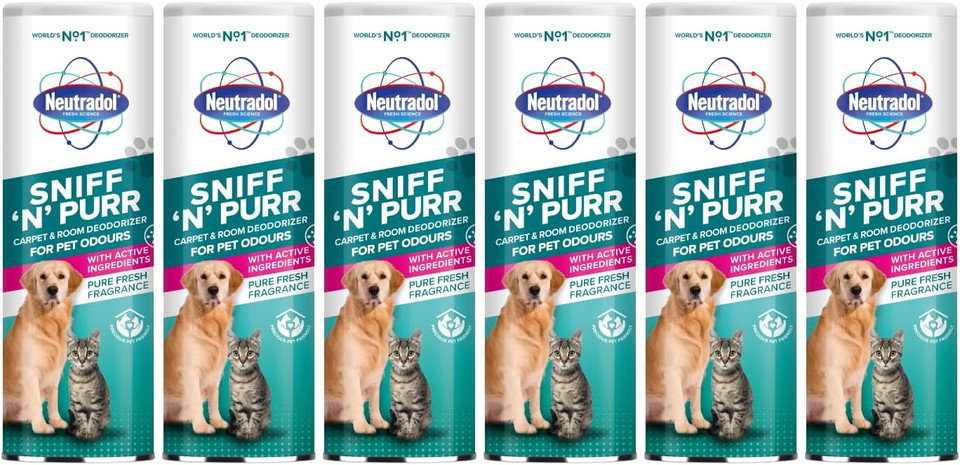 Neutradol Sniff n Purr Pet Deodoriser, Odour Neutraliser for Pet Areas, Carpet & Room Deodoriser For Pet Odours, Pure Fresh, Multipack of 6 x 525g