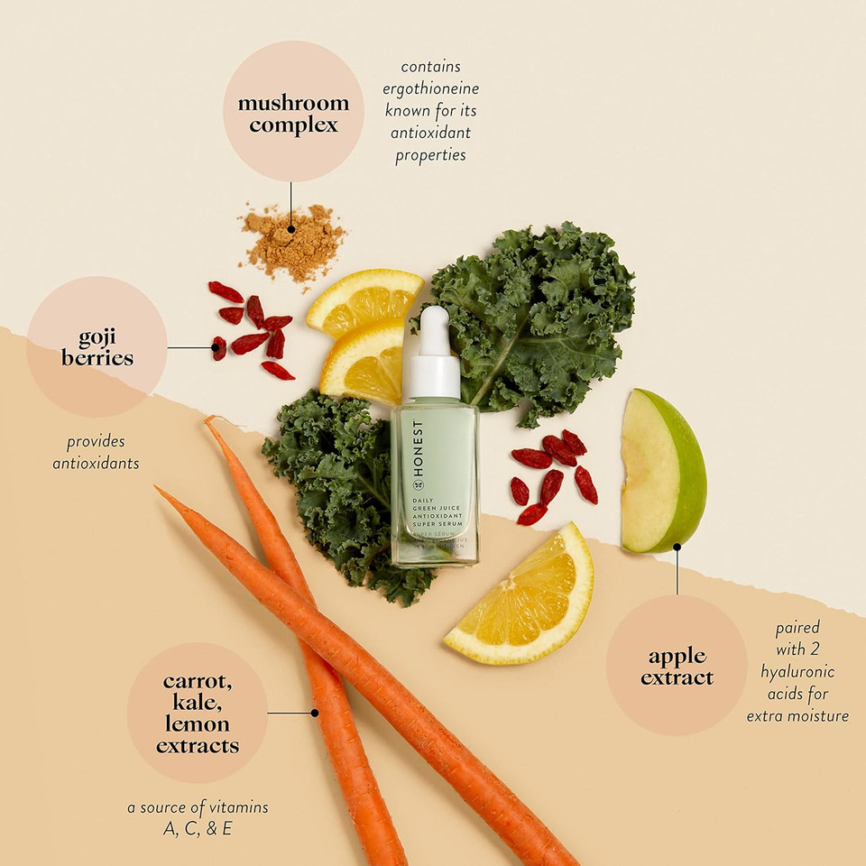 Honest Beauty Daily Green Juice Antioxidant Super Serum | Vegan + Cruelty Free | 1 Fl Oz
