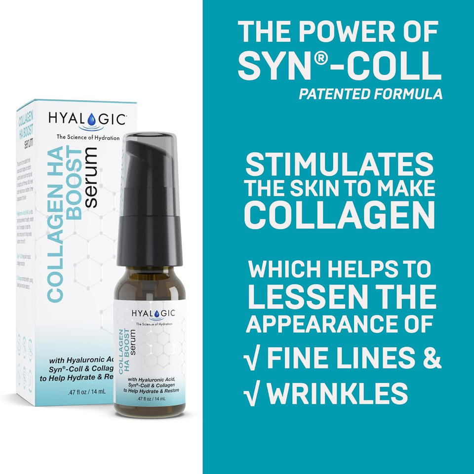 Hyalogic Collagen HA Boost Face Serum 0.47oz - Facial Hyaluronic Acid (HA) and Marine Collagen Peptides - Triple Boost Hydrates Skin and Reduces Fine Lines and Wrinkles - 0.47 fl oz